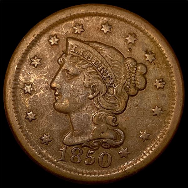 1850 Braided Hair Large Cent LIGHTLY CIRCULATED