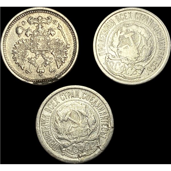 [3 Coins]1916-1922 Soviet Union Silver 10 Kopeks CLOSELY UNCIRCULATED
