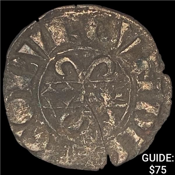 [1305-1315] French Burgundy Dukes Hugues V Silver Denier CLOSELY UNCIRCULATED