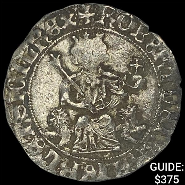 1309-1343 Naples Crusades Silver Robert II NEARLY UNCIRCULATED