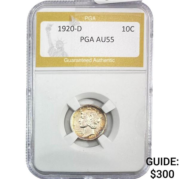 1920-D Mercury Silver Dime PGA AU55