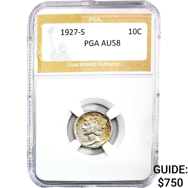 1927-S Mercury Silver Dime PGA AU58
