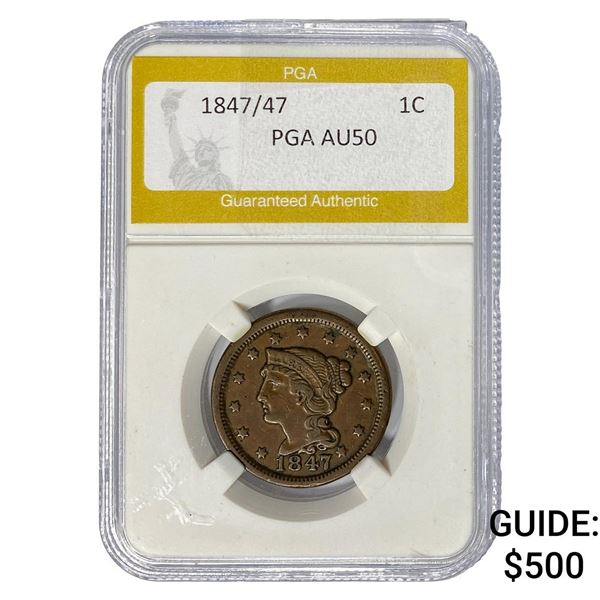 1847/47 Braided Hair Large Cent PGA AU50