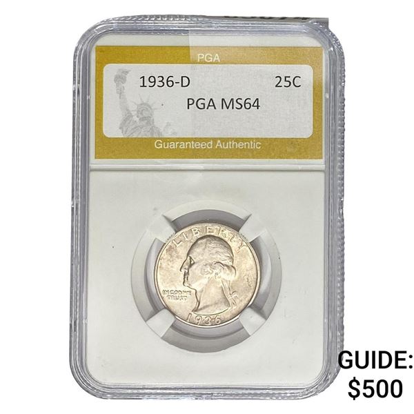 1936-D Washington Silver Quarter PGA MS64