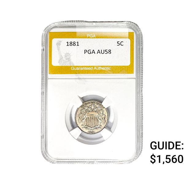 1881 Shield Nickel PGA AU58