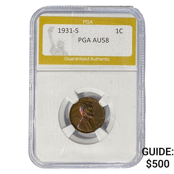 1931-S Wheat Cent PGA AU58
