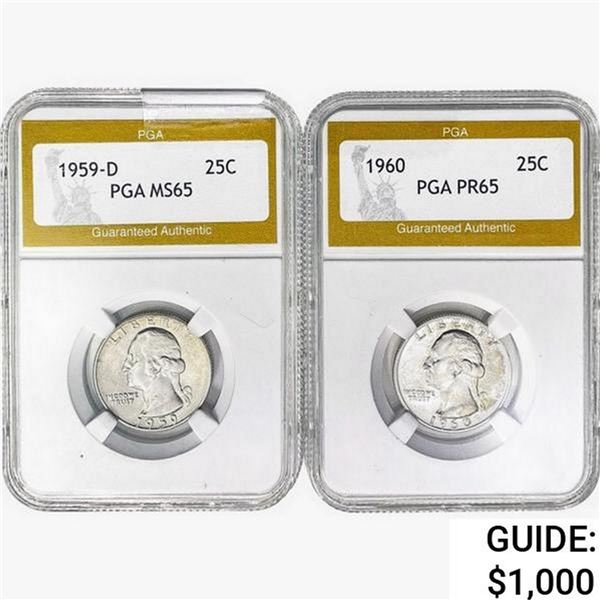 [2 Coins]1959-1960 Washington Silver Quarter PGA MS/PR65