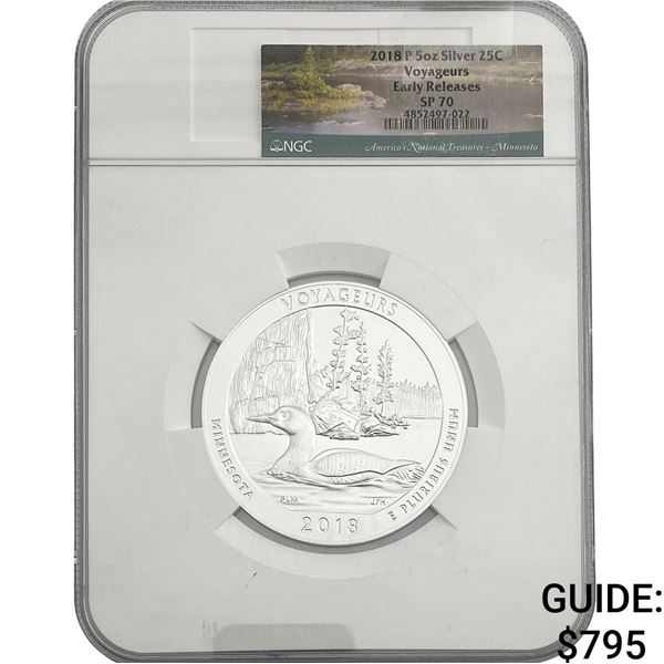 2018P Voyageurs Minnesota 5oz Silver 25C NGC SP70
