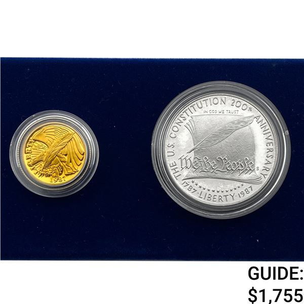 1987S U.S. Constitution Silver Dollar & Gold $5 Set
