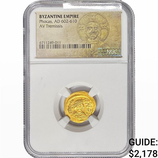 Byzantine Phocas, AD 602-610 Gold Tremissis NGC