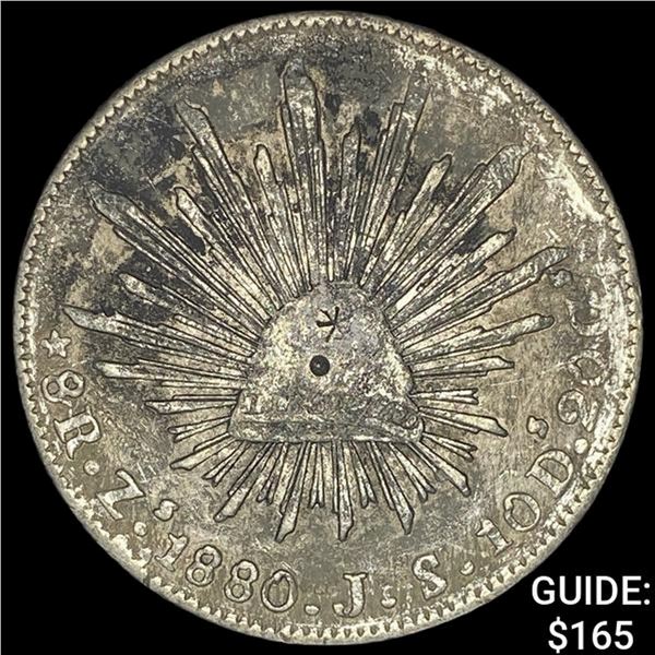 1880Zs JS Mexico Silver 8 Reales Chopmarked NEARLY UNCIRCULATED