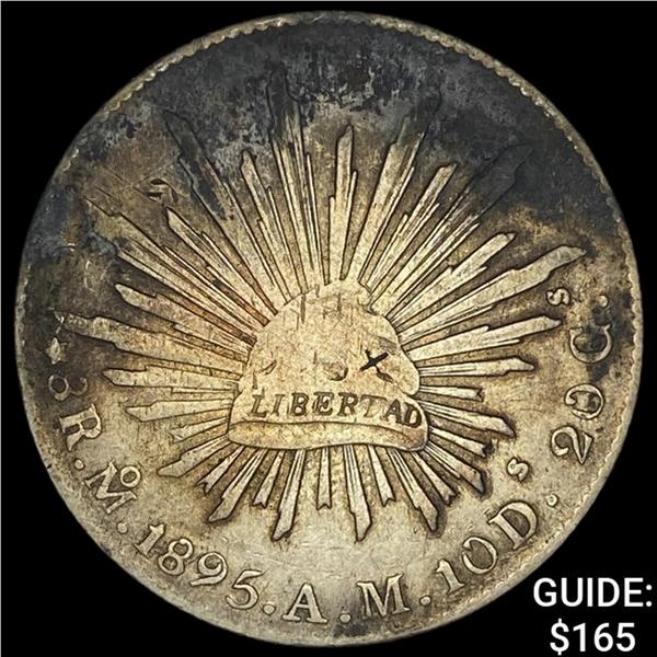 1895Mo AM Mexico Silver 8 Reales Cap & Ray NEARLY UNCIRCULATED