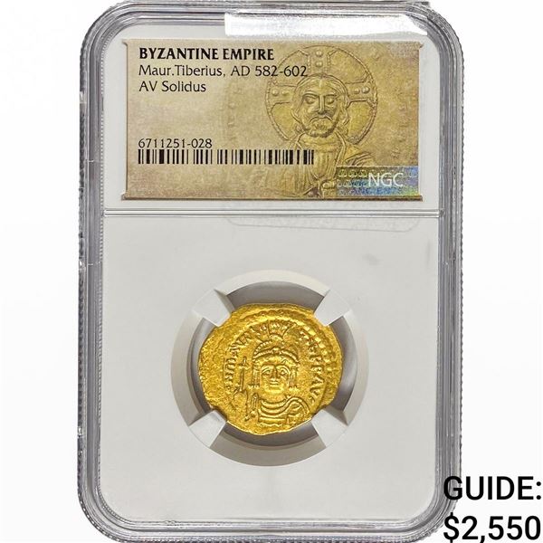 Byzantine Maur.Tiberius, AD 582-602 Gold Solidus NGC