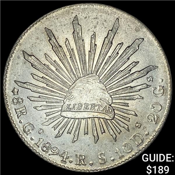 1894Go RS Mexico Silver 8 Reales Cap & Ray UNCIRCULATED