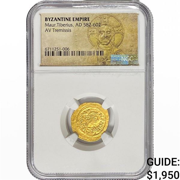 Byzantine Maur. Tiberius, AD 582-602 Gold Tremissis NGC