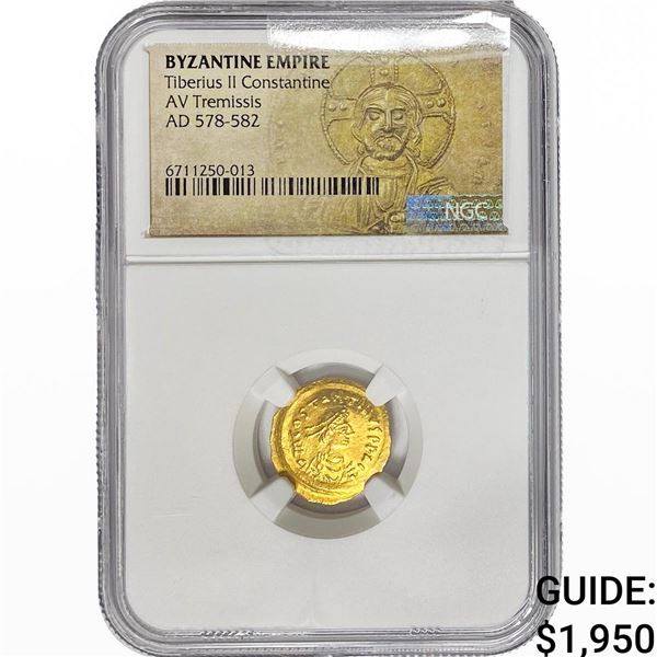 Byzan. Tiberius II Constant. 578-582 Gold Tremissis NGC