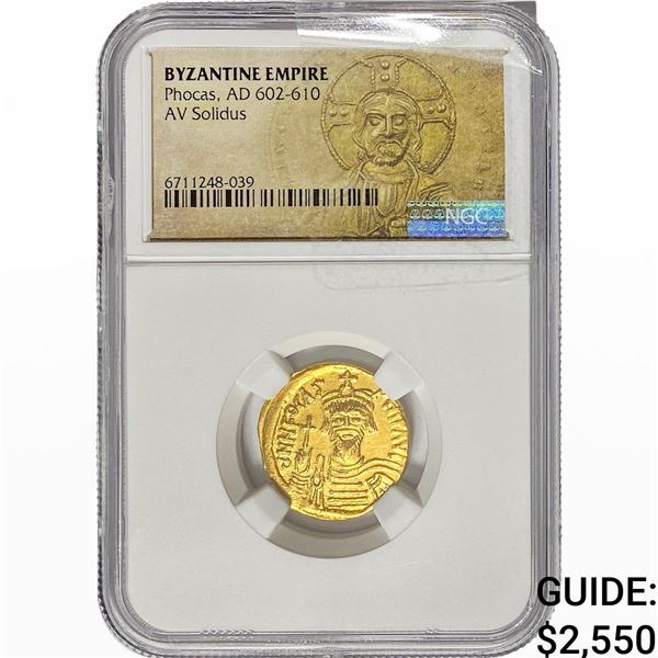 Byzantine Phocas, AD 602-610 Gold Solidus NGC
