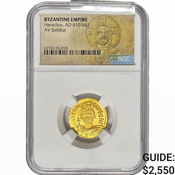 Byzantine Heraclius, AD 610-641 Gold Solidus NGC