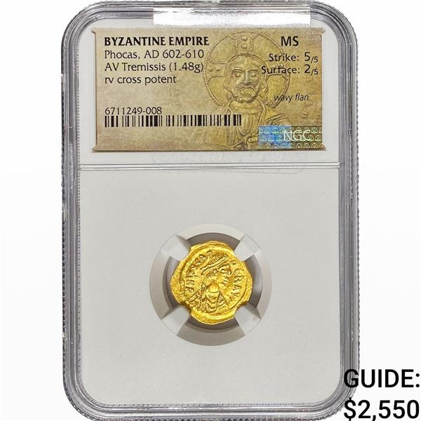 Byzantine Phocas, AD 602-610 Gold Tremissis 1.48G NGC MS