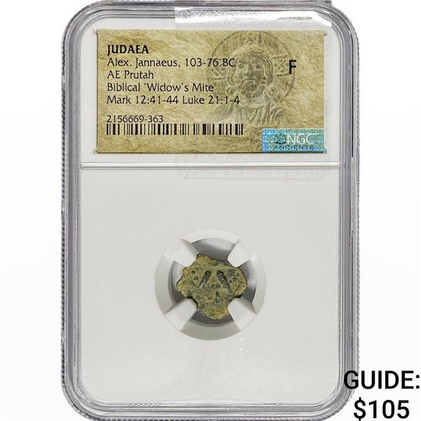 Judaea Alex. Jannaeus, 103-76 BC Bronze Prutah NGC F