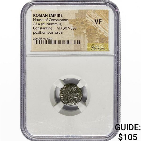 Roman Constantine I, AD 307-337 AE4 BI Nummus NGC VF