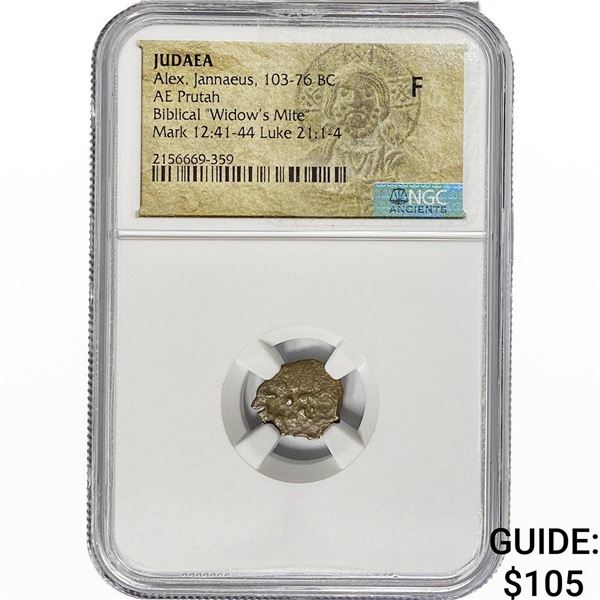 Judaea Alex. Jannaeus, 103-76 BC Bronze Prutah NGC F