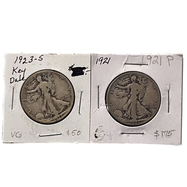 1923-S & 1921 Silver Walking Liberty 50C