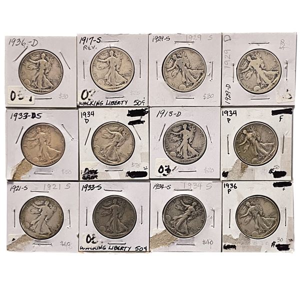 [12] Silver Walking Liberty 50C Lot
