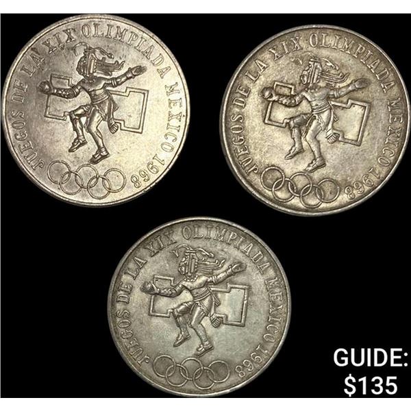 [3]1968 Mexico Silver 25 Pesos-Olympics NEARLY UNCIRCULATED