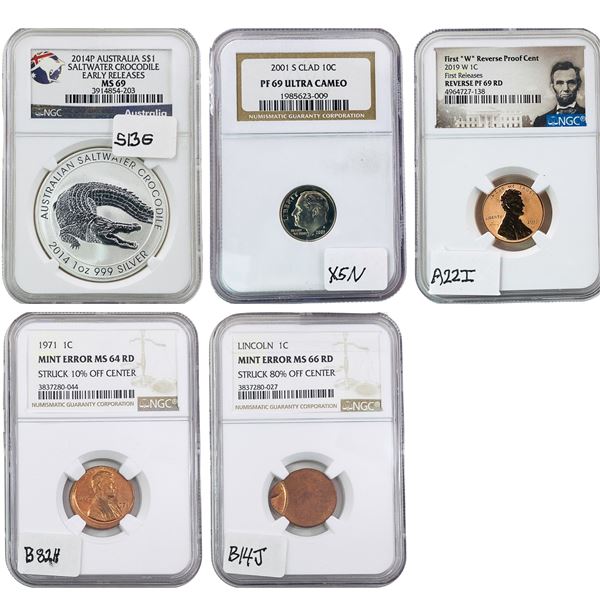 [5 Coins]1971-2019 U.S.& Australian Coin Lot NGC PF69/MS64-69
