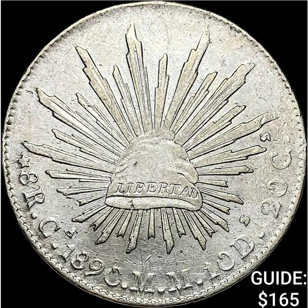 1890Ca AM Mexico Silver 8 Reales Cap and Rays CHOICE AU