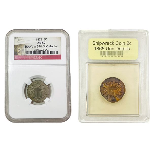 [2 Coins] 1865-1872 U.S. 2C&5C Coin Lot NGC/USCG