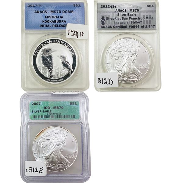 [3 Coins]2007-2017 U.S&Austailia Silver Dollar Set ANACS/ICG MS70