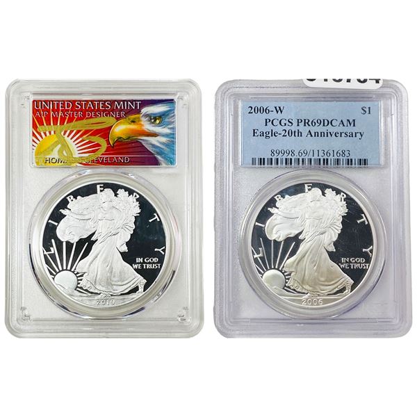 [2 Coins] 2006-2019 Silver Eagle PCGS PR69-70 DCAM