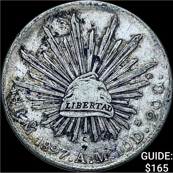 1897Mo AM Mexico Silver 8 Reales Cap and Rays NEARLY UNCIRCULATED