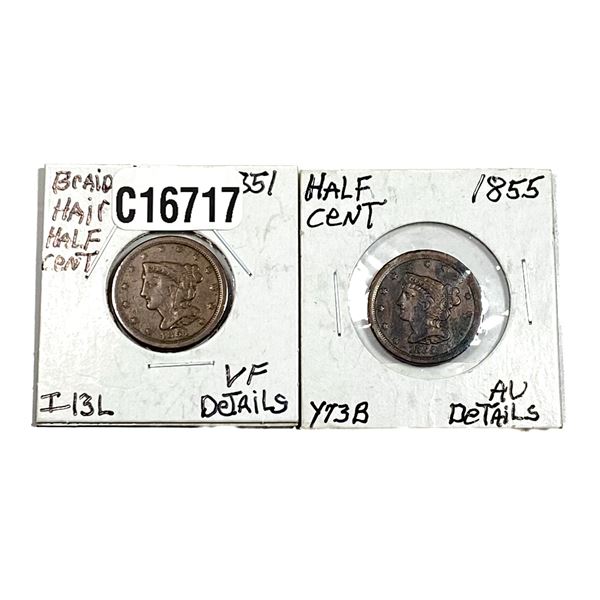 [2 Coins]1851-1855 Braided Hair Large Cent