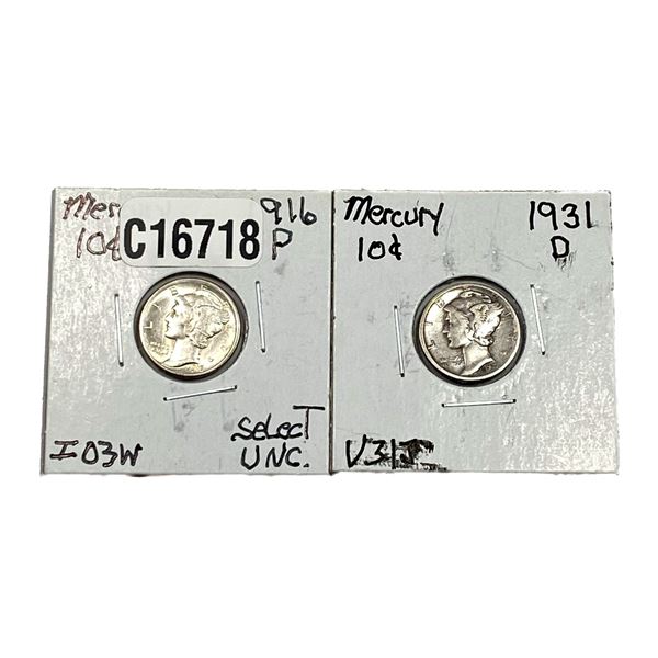 [2 Coins]1916-1931 Mercury Silver Dime