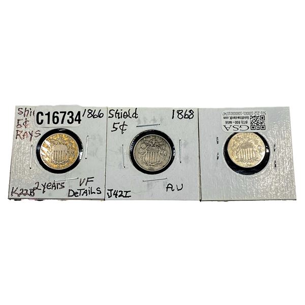 [3 Coins]1866-1870 Shield Nickel