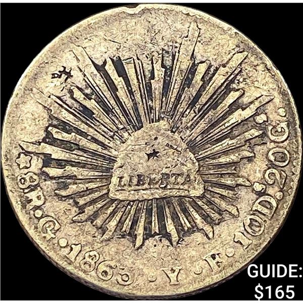 1860 Go Mexico Silver 8 Reales Cap & Ray LIGHTLY CIRCULATED