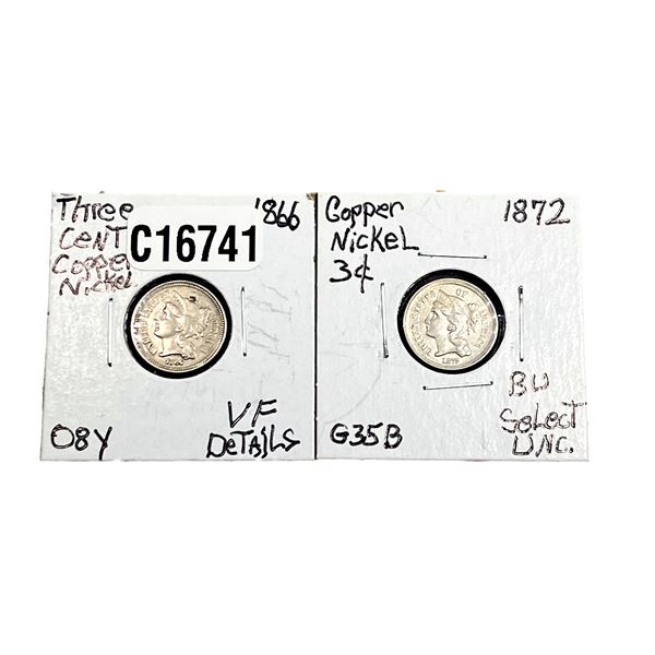 [2 Coins]1866-1872 Nickel Three Cent