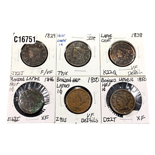 [6 Coins]1829-1850 United States Large Cent Set