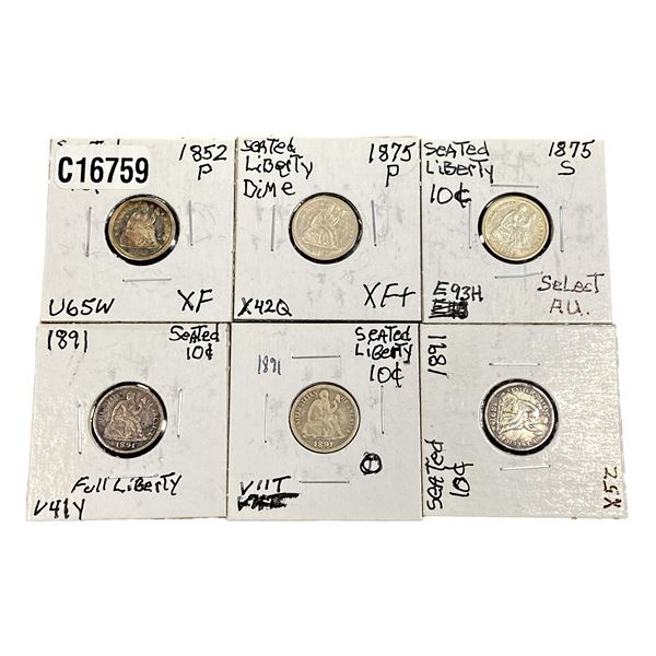[6 Coins]1852-1891 Seated Liberty Dime