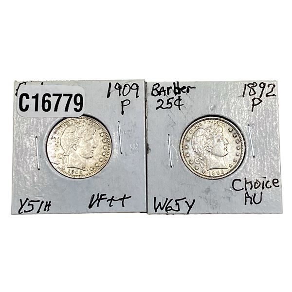 [2 Coins]1892-1909 Barber Quarter