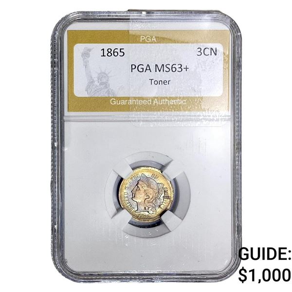 1865 Nickel Three Cent PGA MS63+ Toner