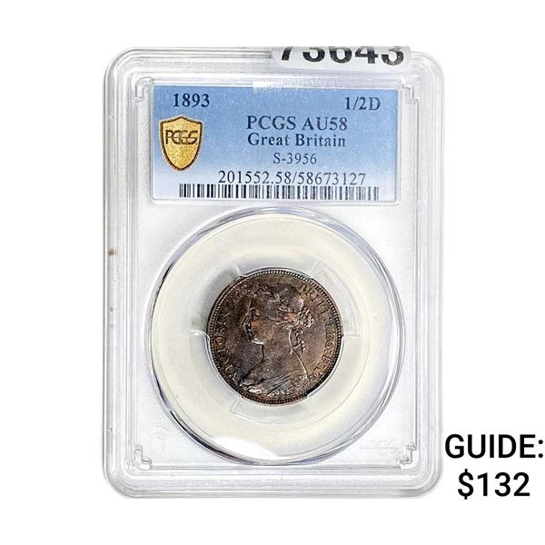 1893 Grt. Britain 1/2 Penny PCGS AU58