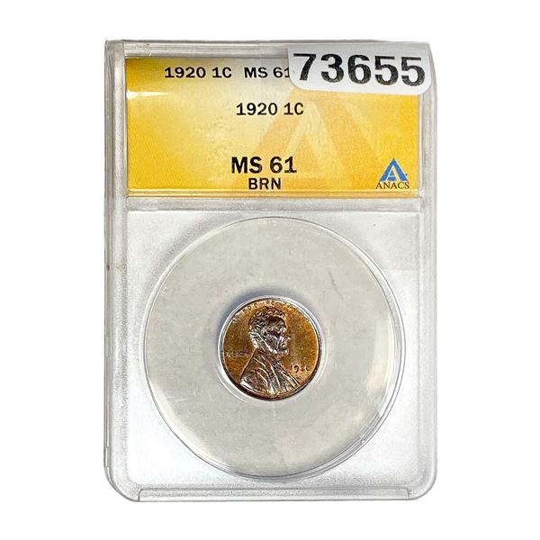 1920 Wheat Cent ANACS MS61 BRN