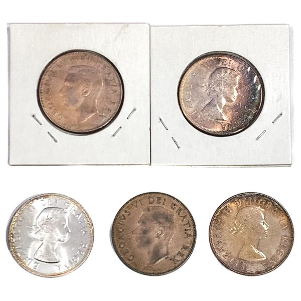 [5 Coins] 1950-1957 Canada Silver 50 Cents HIGH GRADE