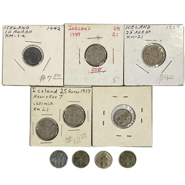 [10 Coins] 1937-1940 Iceland 10 Aurar/ 25 Aurar