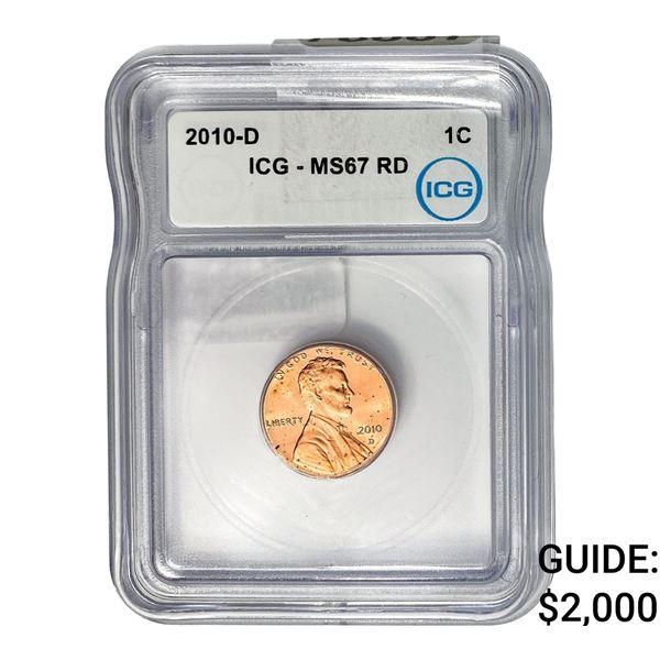 2010-D Lincoln Shield Cent ICG MS67 RD