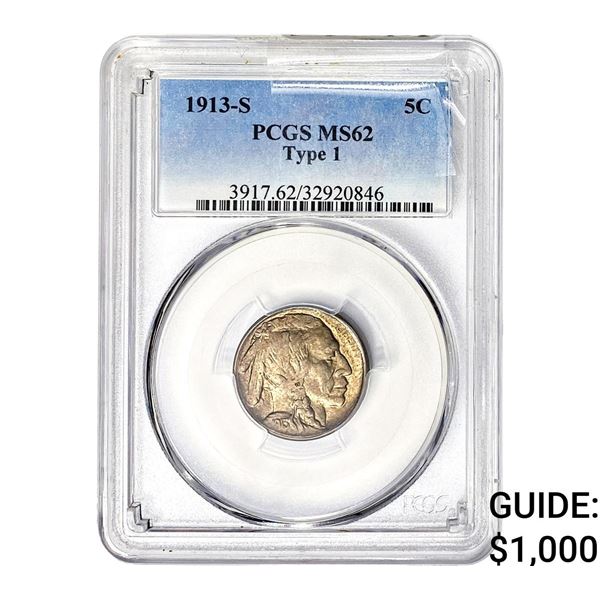 1913-S Buffalo Nickel PCGS MS62 Type 1